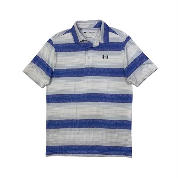 Under Armour Polo Shirt Mens S Small Blue White Playoff Striped Performance Golf - Picture 1 of 9